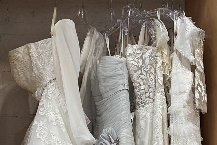 White formal and wedding dresses at Housing Works Broadway and 96th Street Thrift Shop